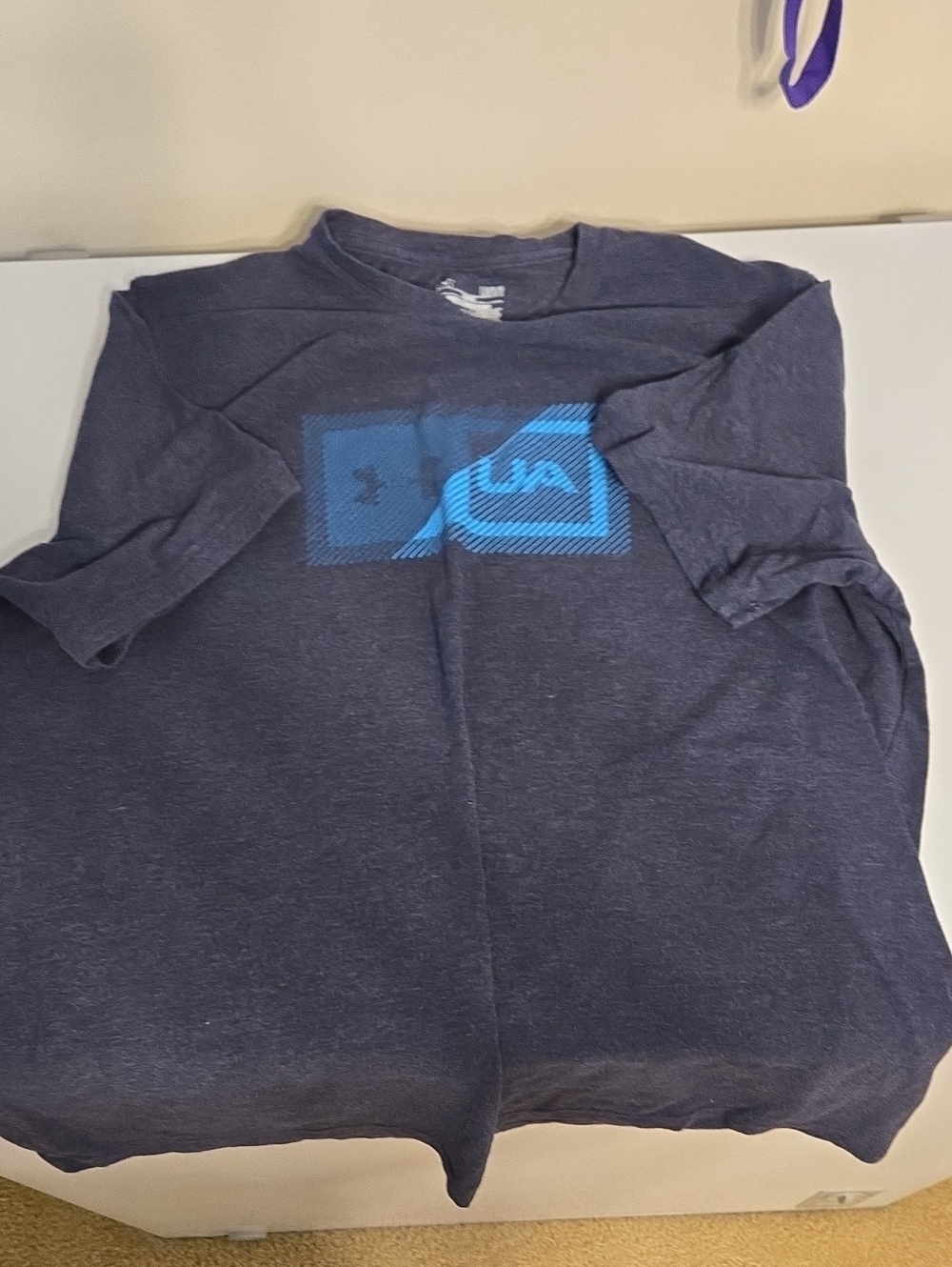Under Armour Navy Short Sleeve Tee with Blue Logo Longer Length